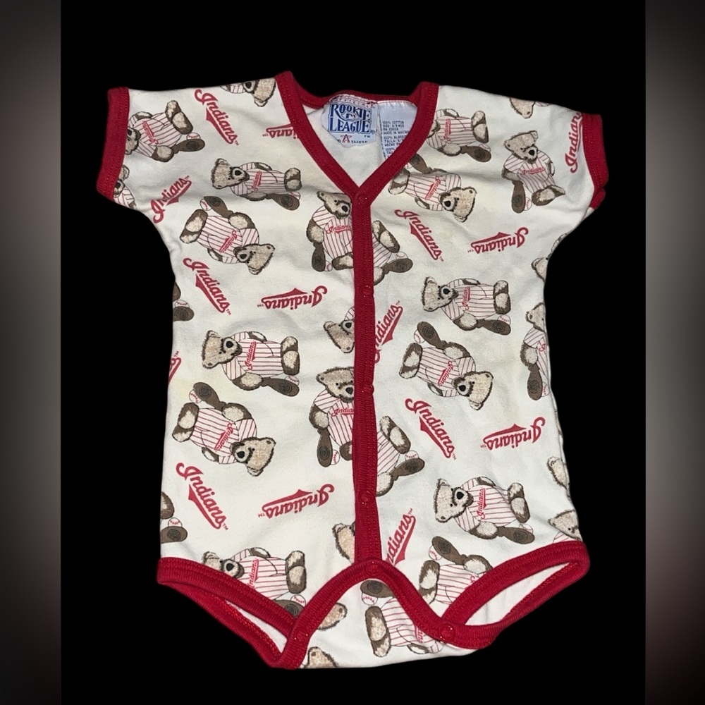 Vintage baby one piece 6/9 months Rookie League Baseball Indians MLB teddy bear